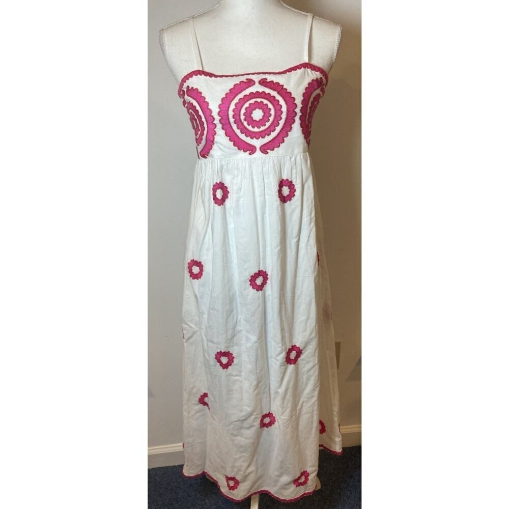 Nimo With Love Midi Dress Spaghetti Strap White Pink Red Embroidery Size Small